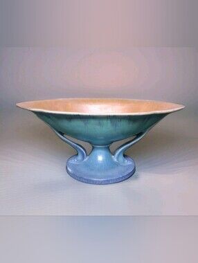 Vintage Roseville Pottery Orian Blue Turquoise Art Deco Console Bowl
